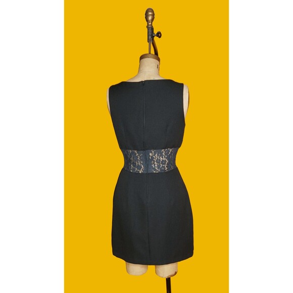 1990s-Y2K NU OZ Lace Cut Out Semi SHEER Midriff Black Party Dress. Medium-Large - Picture 3 of 6